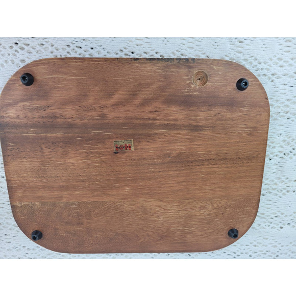 Vintage MCM Mid Century Floral Tile Wood Cheese Charcuterie Board Glass Dome - Picture 8 of 10